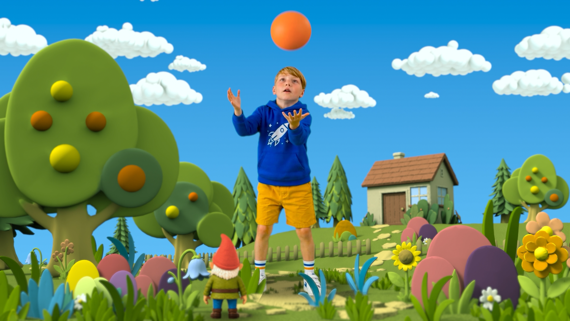 Neo wirft einen Ball in die Luft