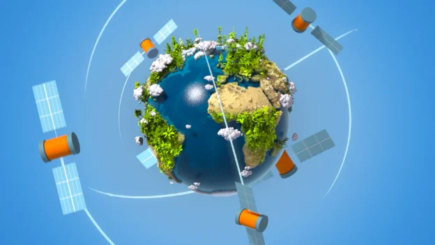 Animierte Erde mit Satelliten